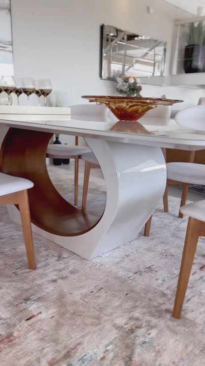 Cannes Dining Table 240x120cm Wood with Off-White Glass Top - 8 Seats