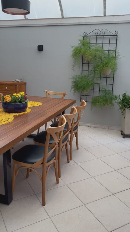 Mesa de Jantar Vera 250x110cm Tampo Madeira Maciça Ripado Base Alumínio - 8 Lugares