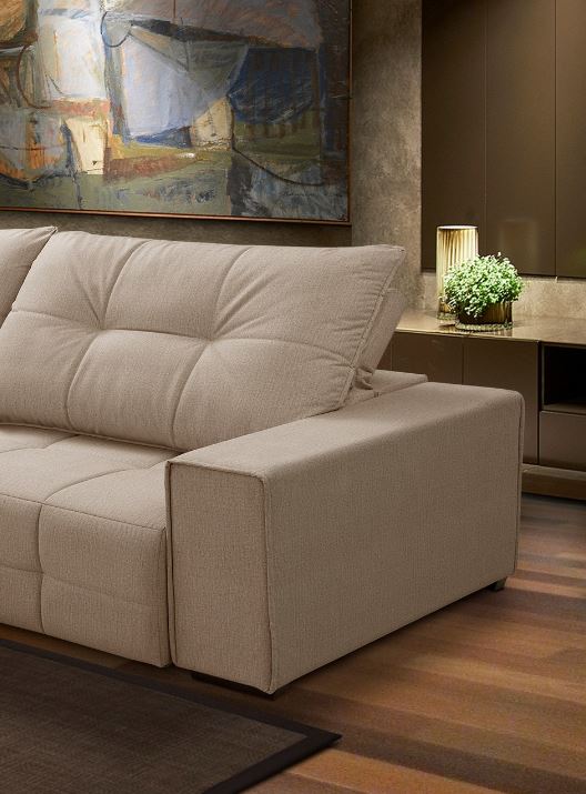 Ambiente 2 com Fly Retractable and Reclining Upholstered Sofa in Cream Linen