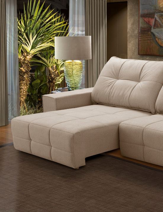 Ambiente 1 com Fly Retractable and Reclining Upholstered Sofa in Cream Linen