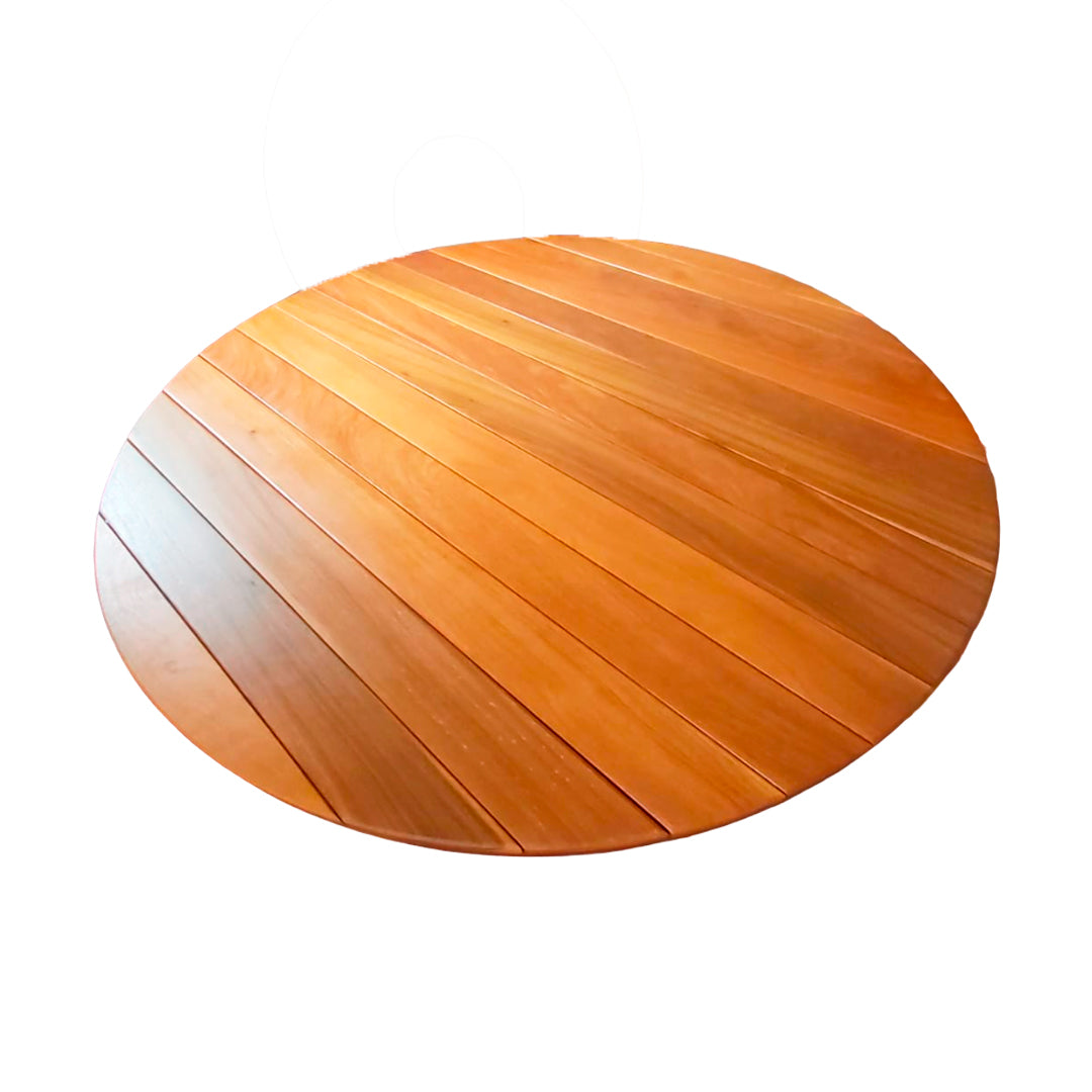 Mesa de comedor redonda con tablero de listones de madera maciza de 120 cm Cumaru