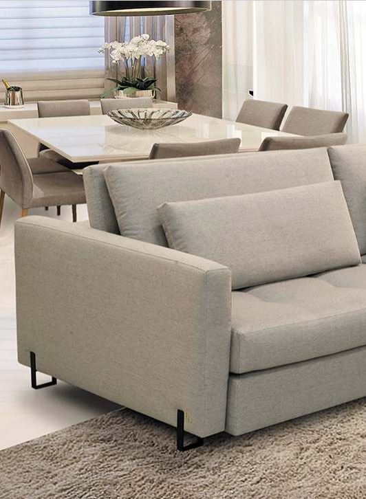 Ambiente 1 com Sofá Estofado Commander Retrátil e Reclinável Linho Cinza