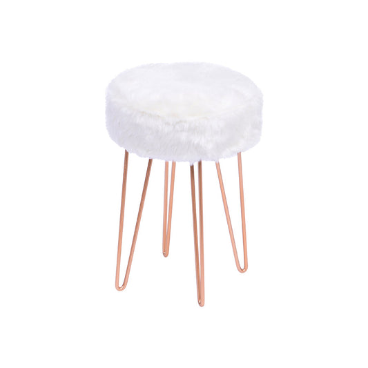 Taburete Glamour con piel blanca y metal cobrizo