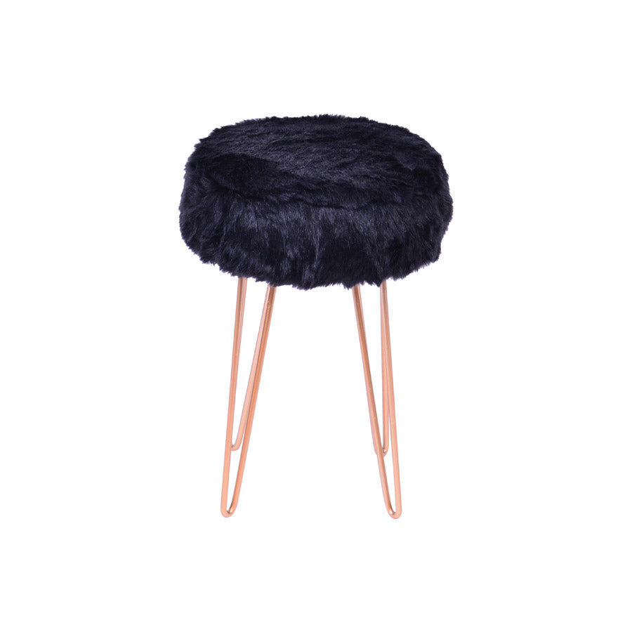 Taburete Glamour con piel negra y metal cobrizo