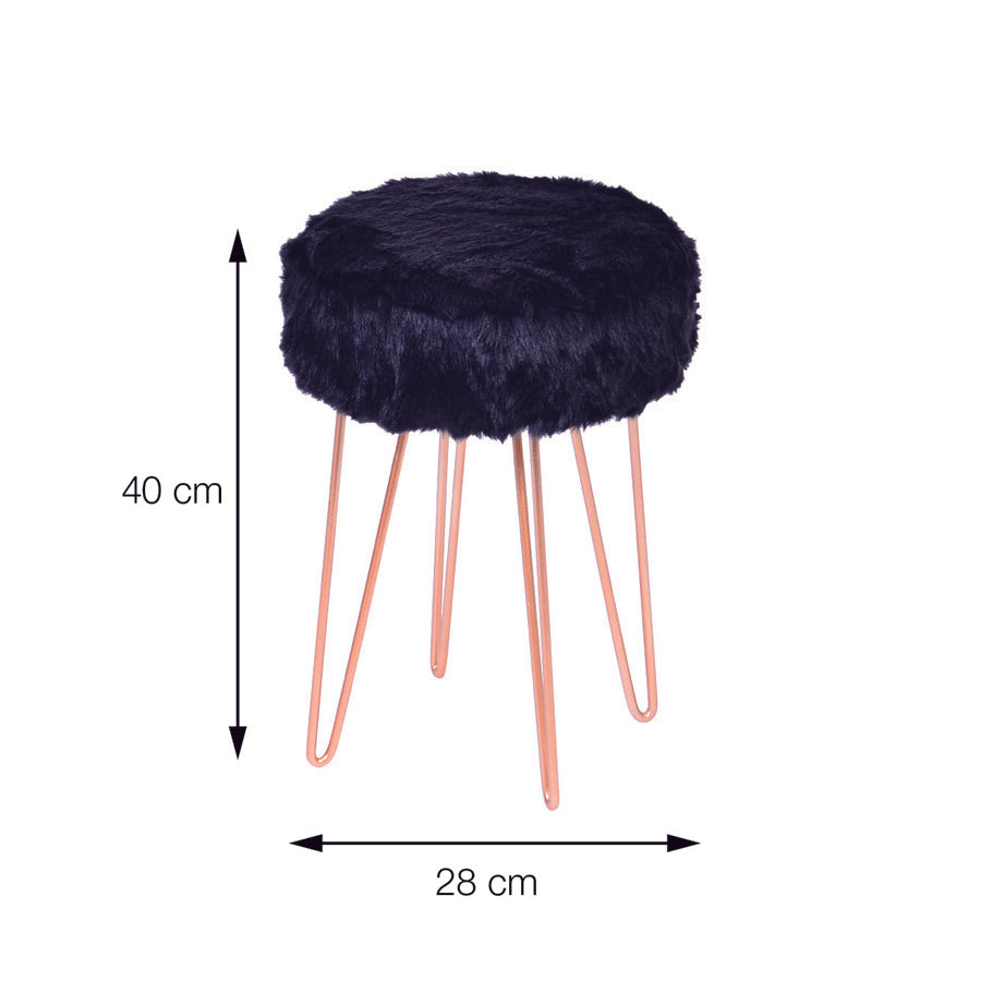Taburete Glamour con piel negra y metal cobrizo