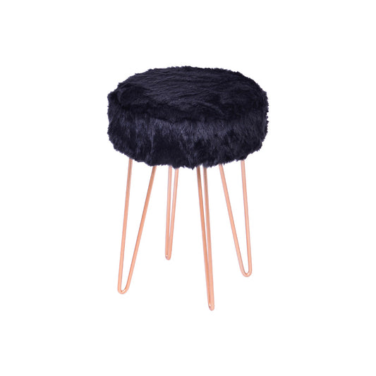 Taburete Glamour con piel negra y metal cobrizo