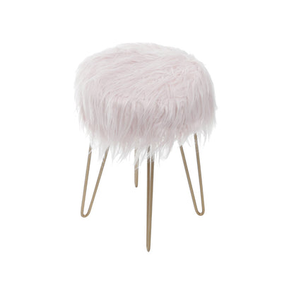 Taburete Petit con pelo largo rosa y metal cobre