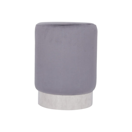 Taburete de terciopelo gris con base plateada
