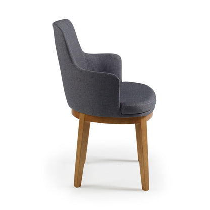 Silla Selene de madera con tapizado de lino gris