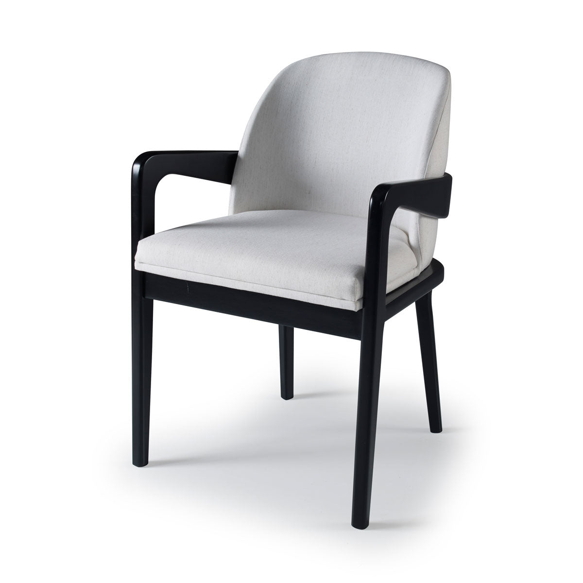 Silla Liz de madera lacada en negro con tapizado de lino gris