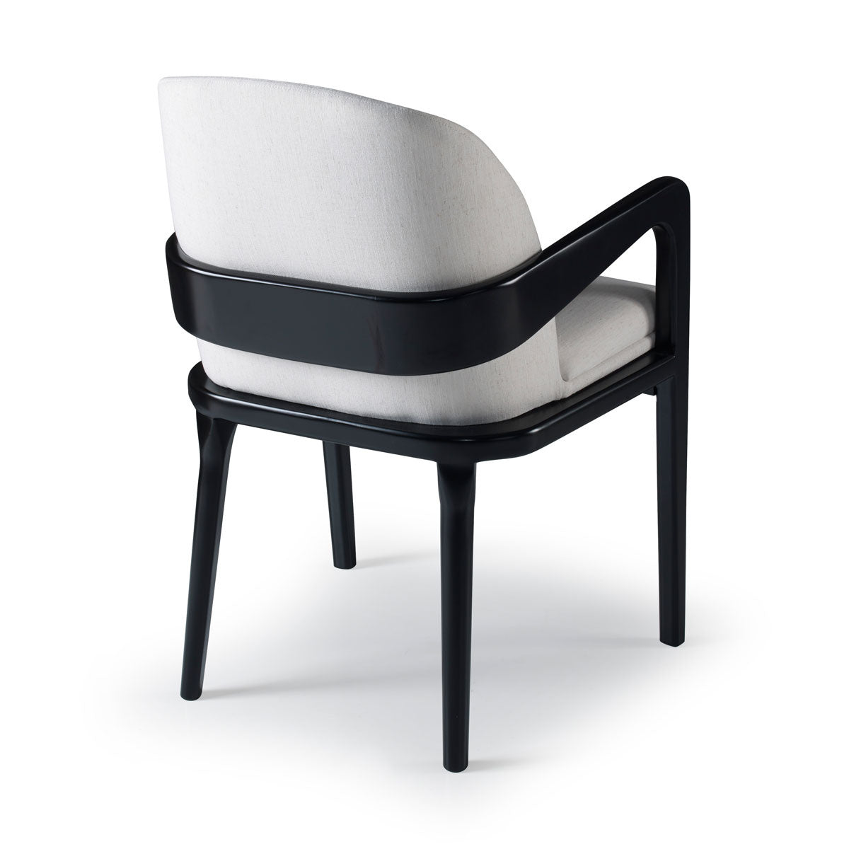 Silla Liz de madera lacada en negro con tapizado de lino gris