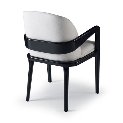 Silla Liz de madera lacada en negro con tapizado de lino gris