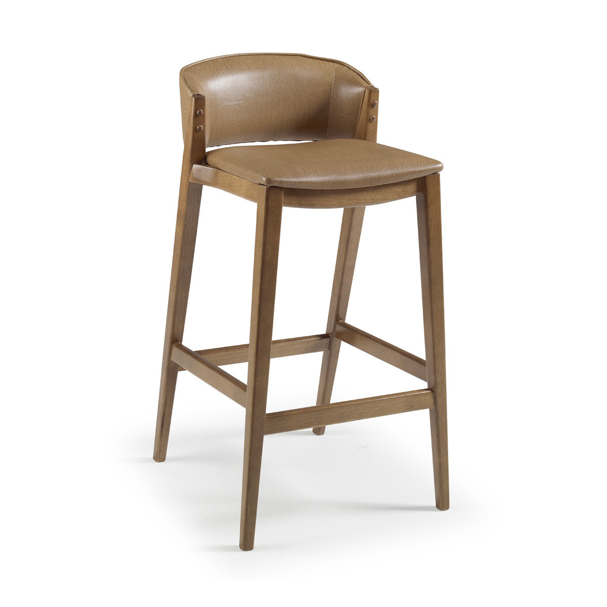 Taburete Maisa de Madera con Asiento Tapizado Corino Marrón 10124