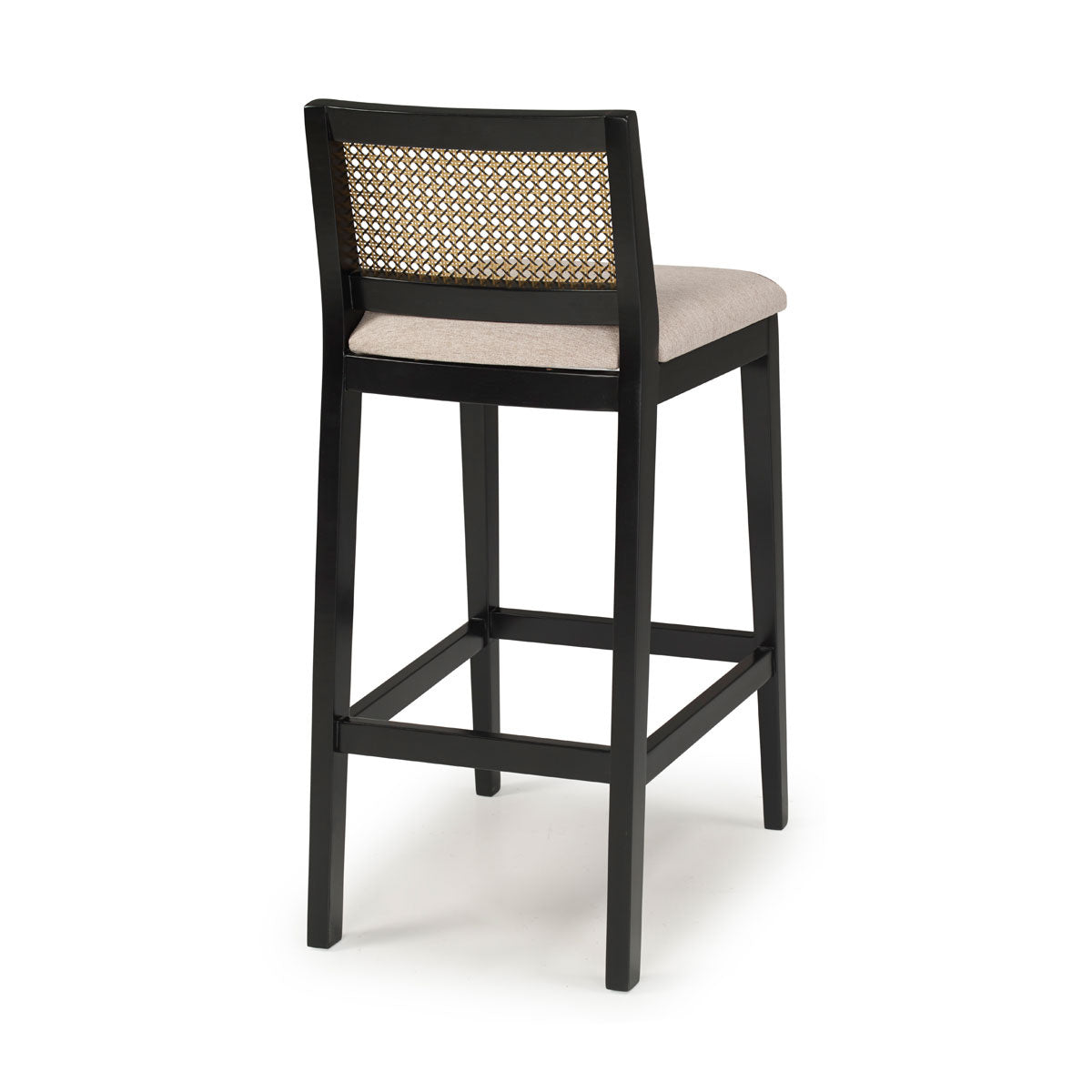 Taburete Dora Madera Lacada en Negro Tejido de Paja Natural Hexagonal con Asiento Tapizado en Lino 30124