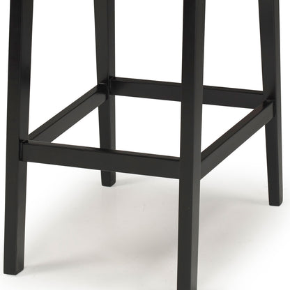 Taburete Dora Madera Lacada en Negro Tejido de Paja Natural Hexagonal con Asiento Tapizado en Lino 30124