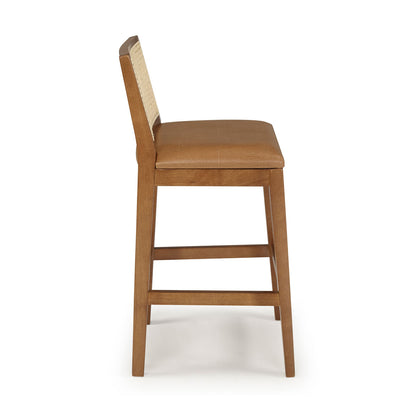 Taburete Dora Color Madera Imbuia Asiento Tapizado Lona Paja Natural Hexagonal Corino 1621
