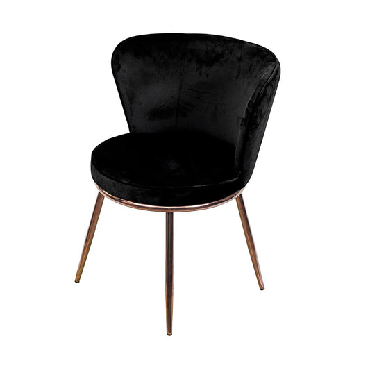 Silla Nanda de terciopelo negro con base de acero cobre