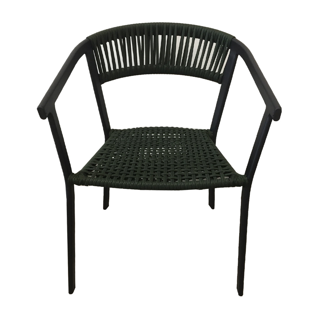 Silla de Aluminio Negro con Cuerda Náutica Verde Musgo