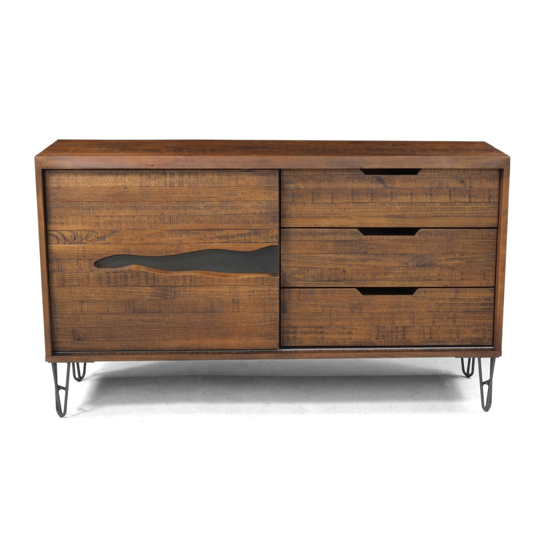 Mostrador Industrial Spin 88x152x46cm Madera Maciza y Hierro