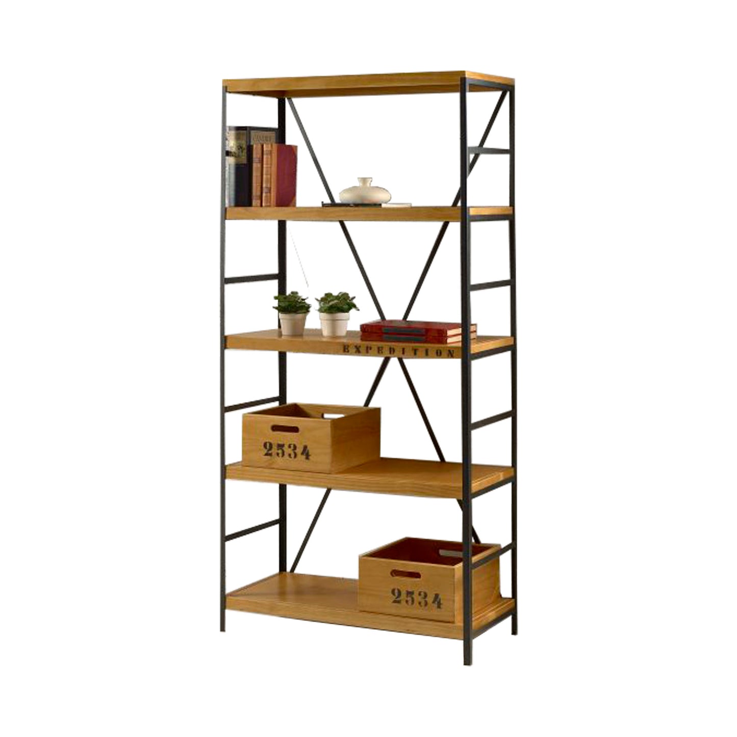 Librería Industrial 5 Estantes Hierro y Madera color Miel