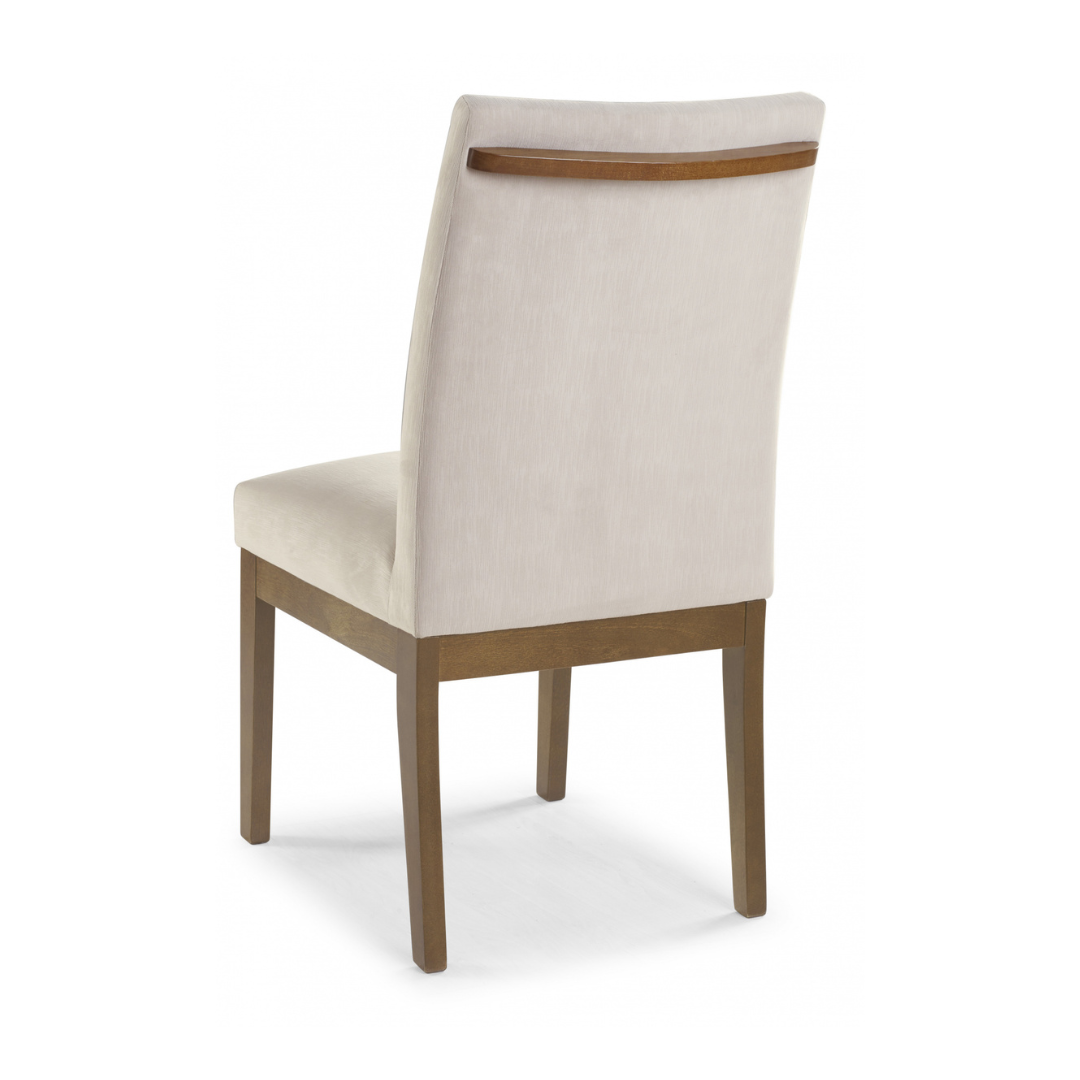 Silla Kyara de madera con tapizado de lino color crema