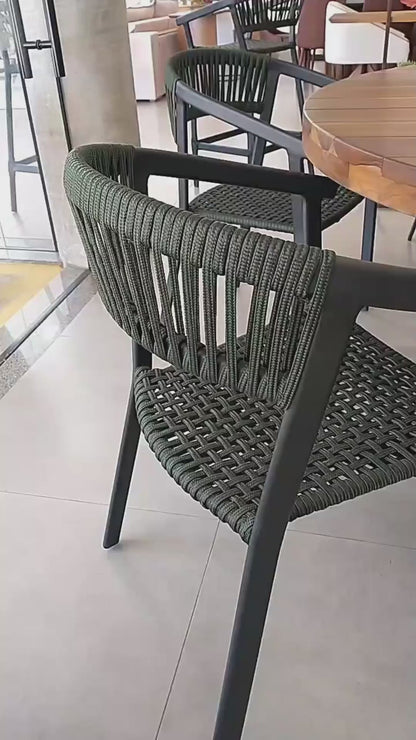 Silla de Aluminio Negro con Cuerda Náutica Verde Musgo