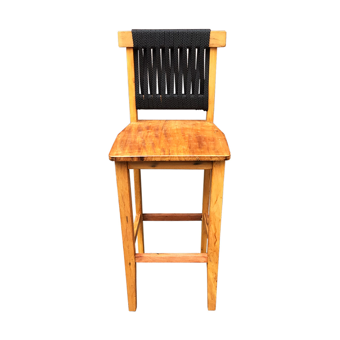 Taburete Mineira de madera maciza y cuerda náutica negro