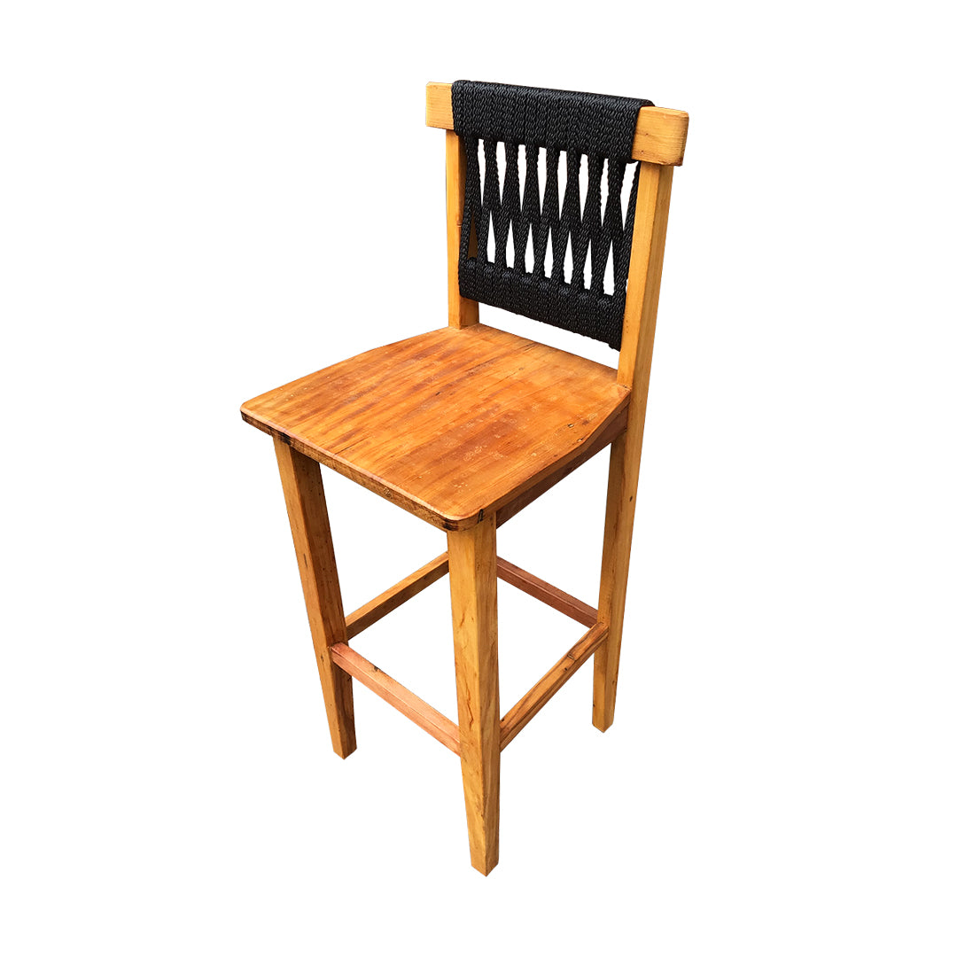 Taburete Mineira de madera maciza y cuerda náutica negro