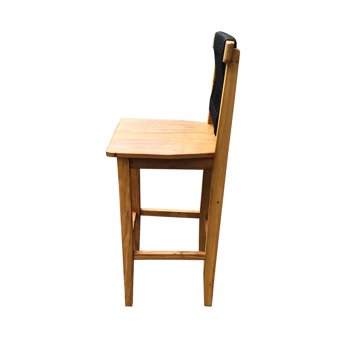 Taburete Mineira de madera maciza y cuerda náutica negro