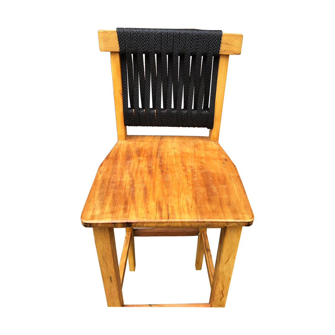 Taburete Mineira de madera maciza y cuerda náutica negro