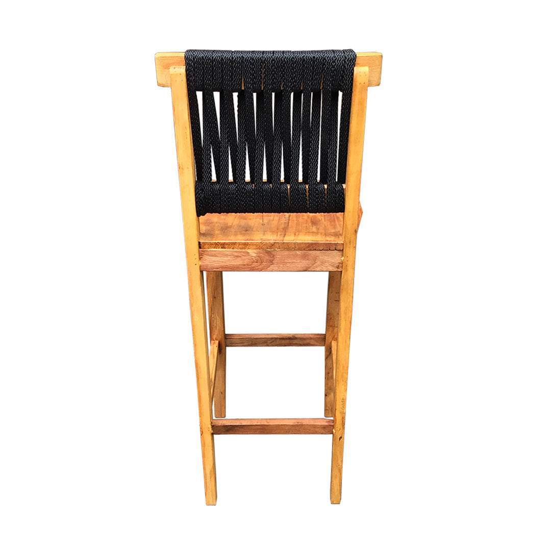Taburete Mineira de madera maciza y cuerda náutica negro