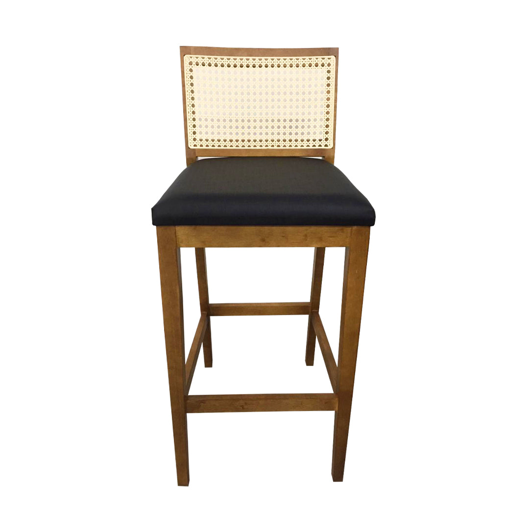 Taburete Dora Color Madera Imbuia Asiento Tapizado Lona Paja Natural Hexagonal Negro 1821