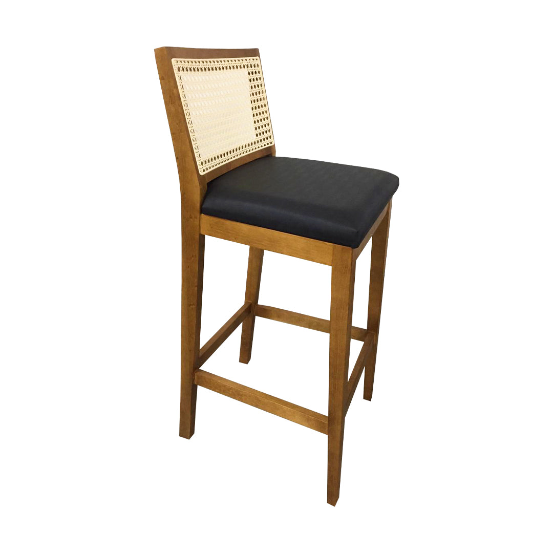 Taburete Dora Color Madera Imbuia Asiento Tapizado Lona Paja Natural Hexagonal Negro 1821