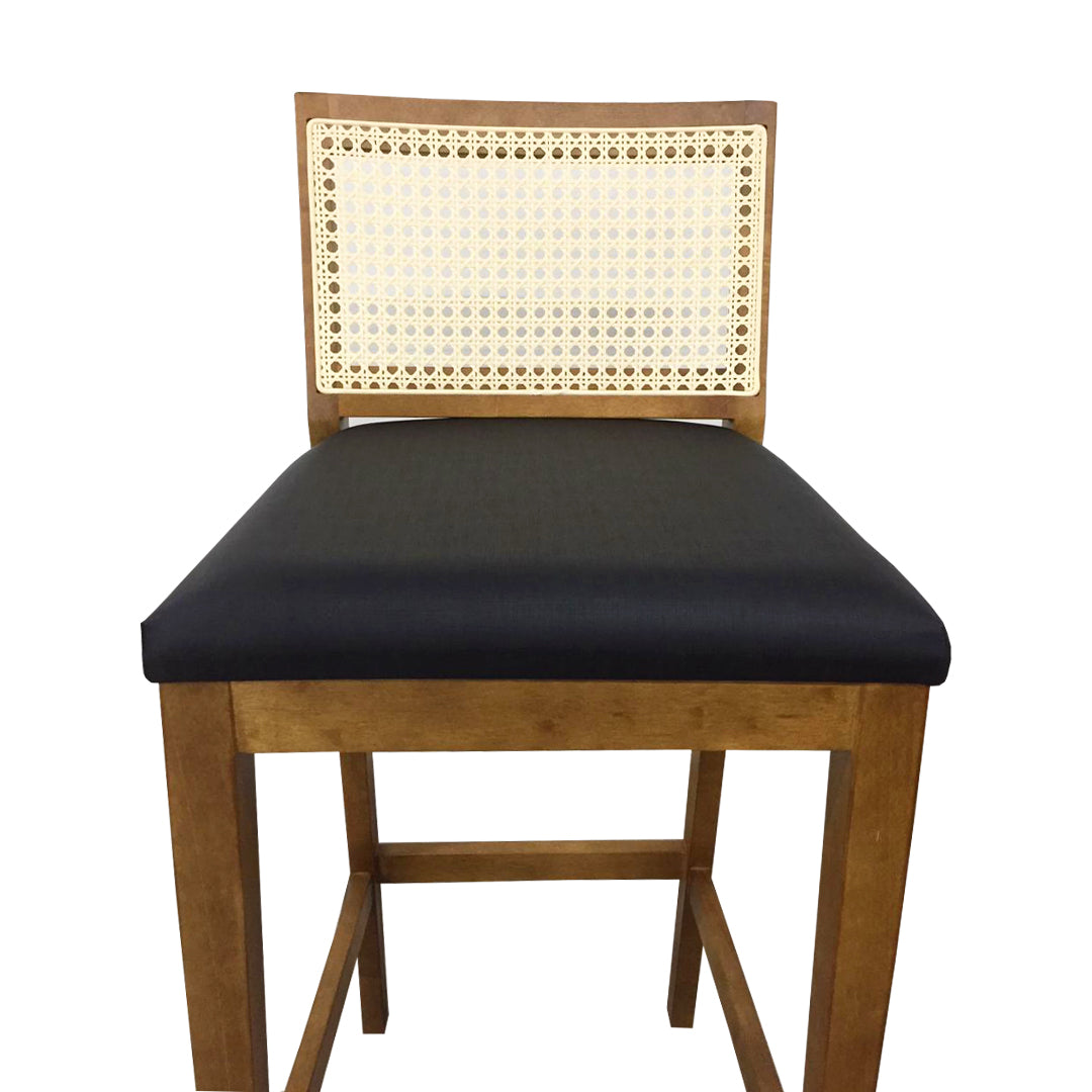 Taburete Dora Color Madera Imbuia Asiento Tapizado Lona Paja Natural Hexagonal Negro 1821