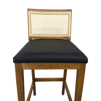 Taburete Dora Color Madera Imbuia Asiento Tapizado Lona Paja Natural Hexagonal Negro 1821