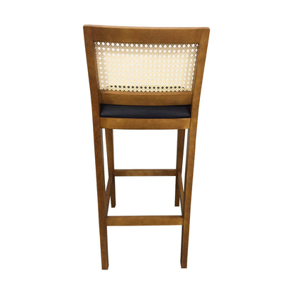 Taburete Dora Color Madera Imbuia Asiento Tapizado Lona Paja Natural Hexagonal Negro 1821
