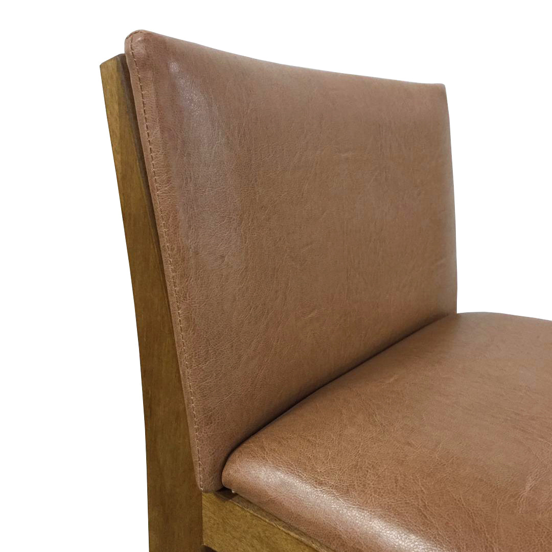Akila Stool, Imbuia Wood, Upholstered PU Seat, Beige 1621
