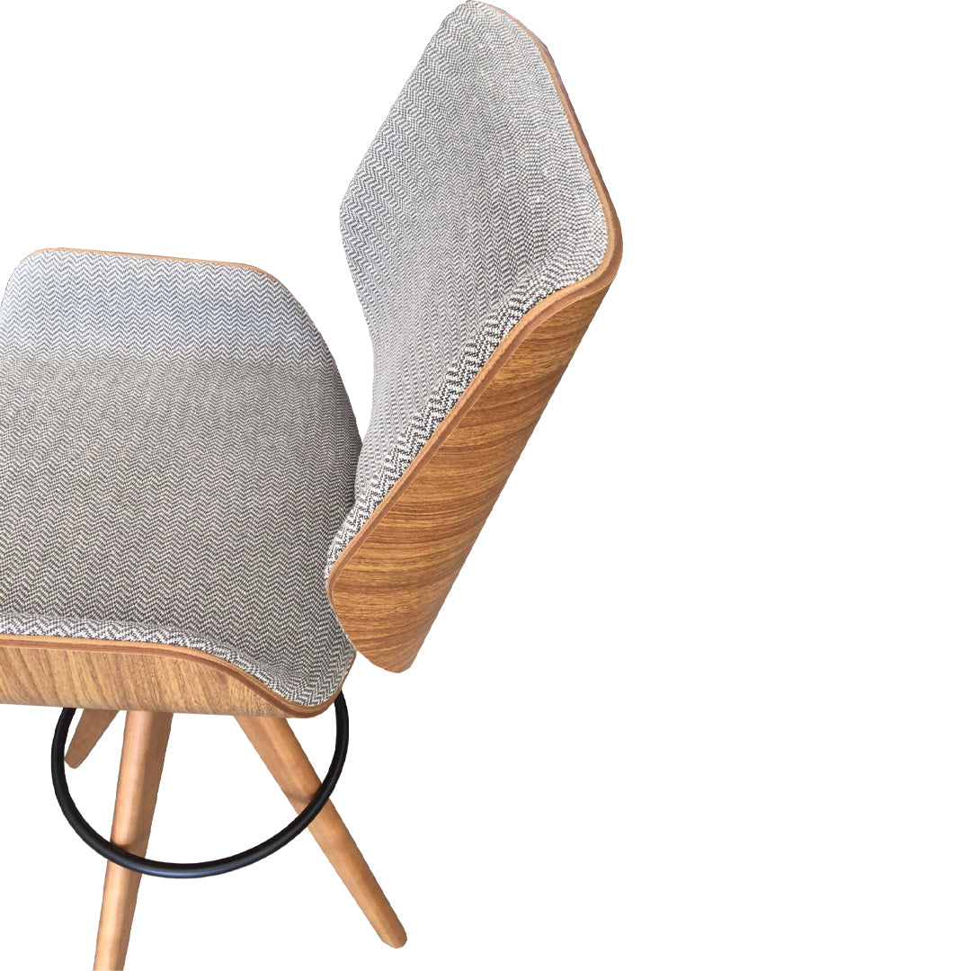 Paula Stool Wood Swivel Seat Upholstered Linen Gray