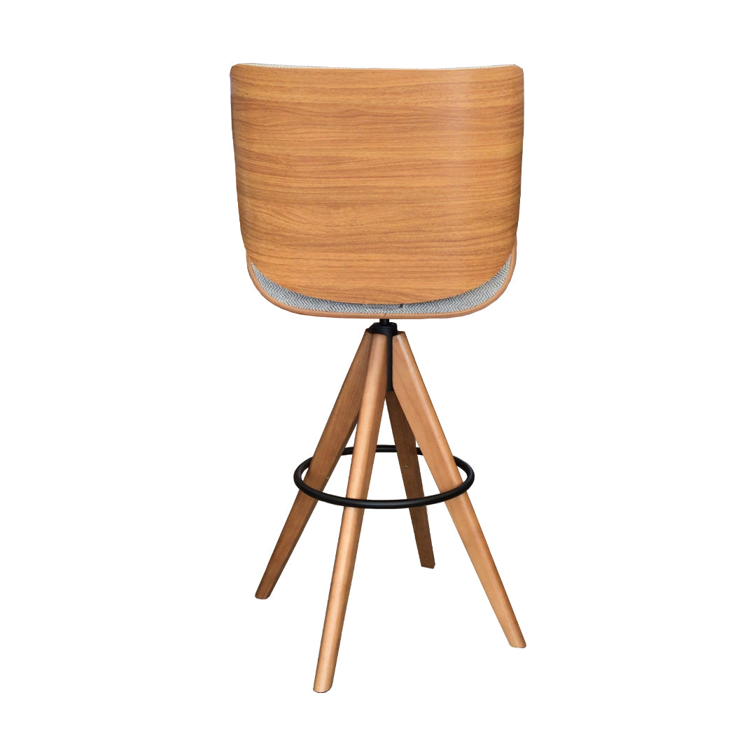 Paula Stool Wood Swivel Seat Upholstered Linen Gray