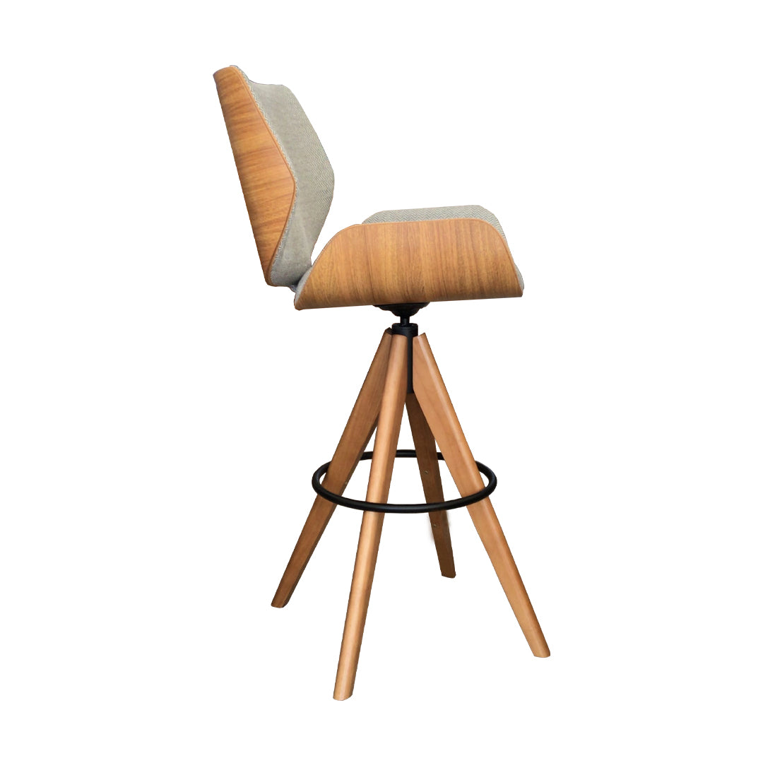 Paula Stool Wood Swivel Seat Upholstered Linen Gray