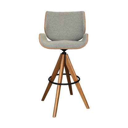 Paula Stool Wood Swivel Seat Upholstered Linen Gray