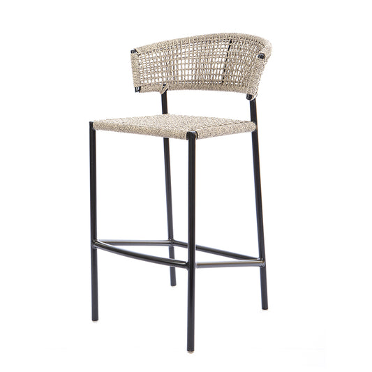 Banqueta Elegance Alumínio Cor Preta Corda Náutica Cor Mescla Marrom