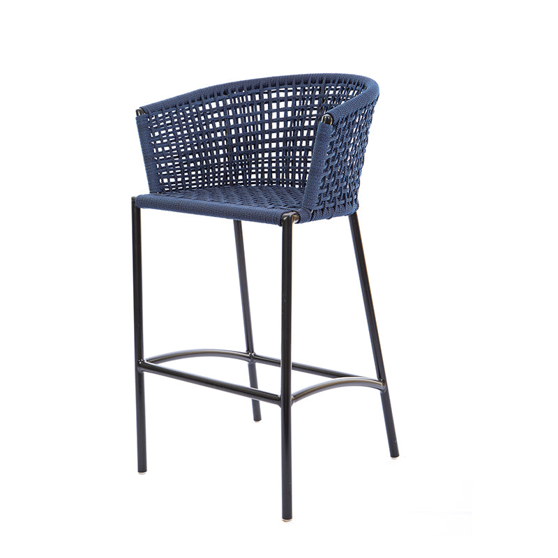 Comfort Aluminum Stool, Black Color, Nautical Rope, Blue Color