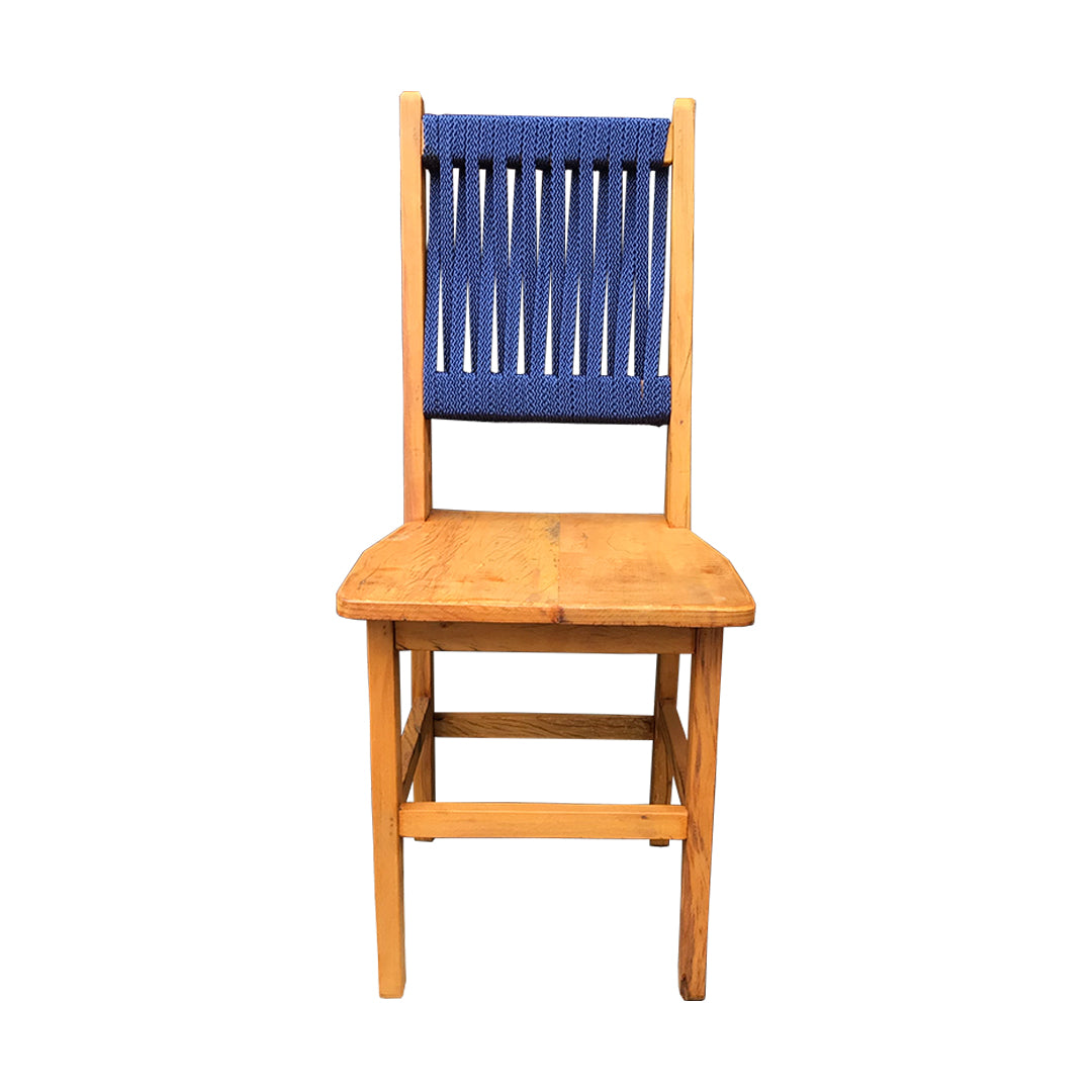 Silla Mineira Rústica de Madera Maciza Peroba-Rosa y Cuerda Náutica en Azul