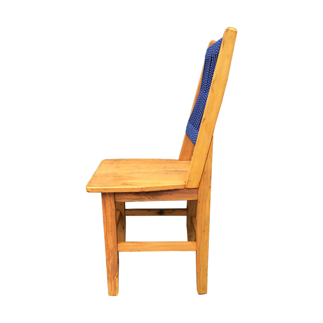 Silla Mineira Rústica de Madera Maciza Peroba-Rosa y Cuerda Náutica en Azul