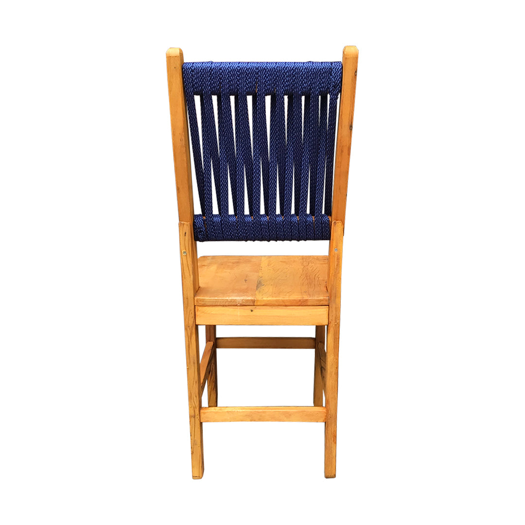 Silla Mineira Rústica de Madera Maciza Peroba-Rosa y Cuerda Náutica en Azul