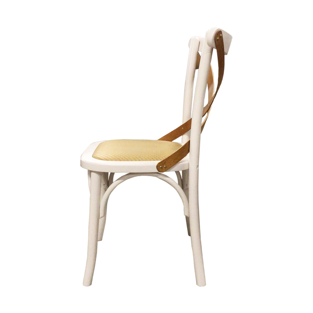 Silla X Pinhão Color Blanco Roto Asiento Ratán Madera