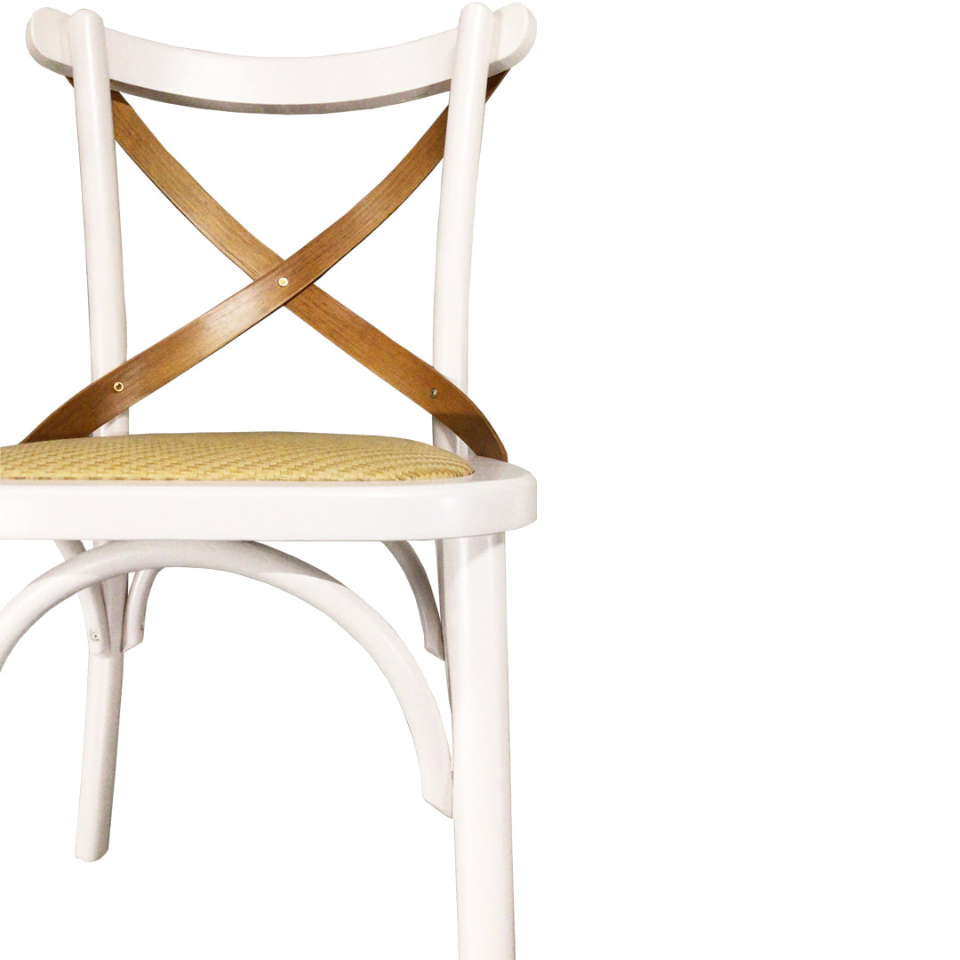 Silla X Pinhão Color Blanco Roto Asiento Ratán Madera
