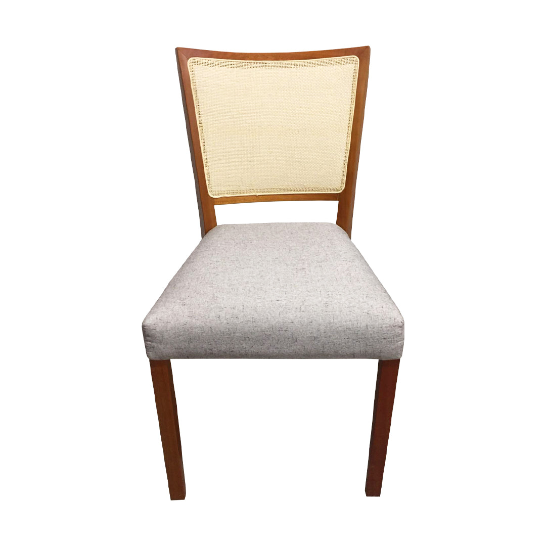 Milenio Chair Wood Backrest Natural Canvas Seat Upholstered Linen Gray