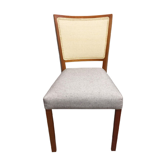 Milenio Chair Wood Backrest Natural Canvas Seat Upholstered Linen Gray